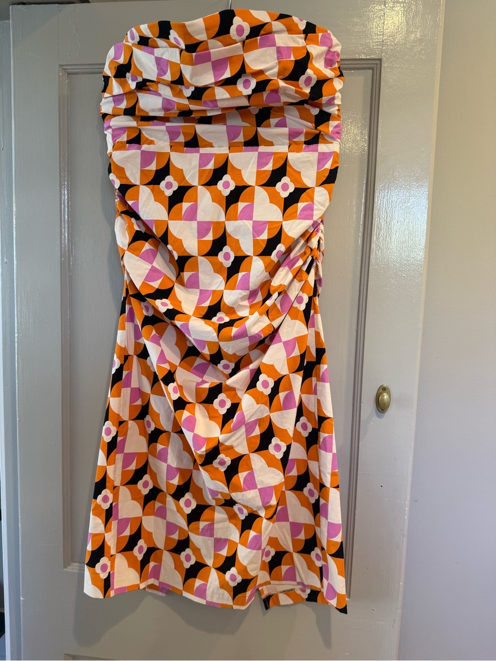 Anthropologie Strapless Geometric Dress in Orange, Pink & Black Size XL NWT